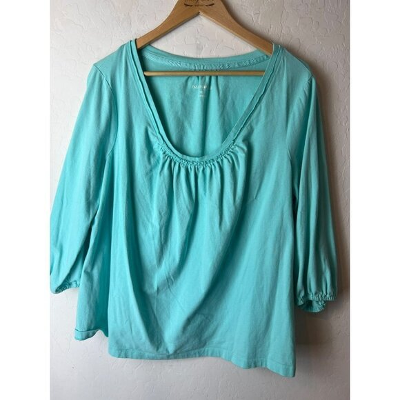 Fashion Bug 100% Cotton Turquoise Scoop Neck 3/4 Tee 1X - Picture 1 of 6